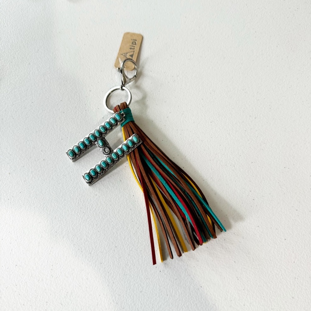 🐣 Western Boho Letter “H” Key Chain, Handbag Charm Multicolor Leather Tassel